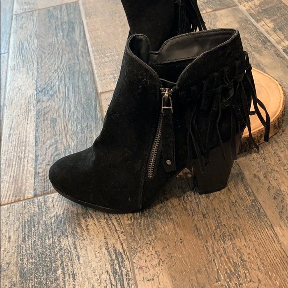 Black Suede Fringe Booties - Picture 4 of 6